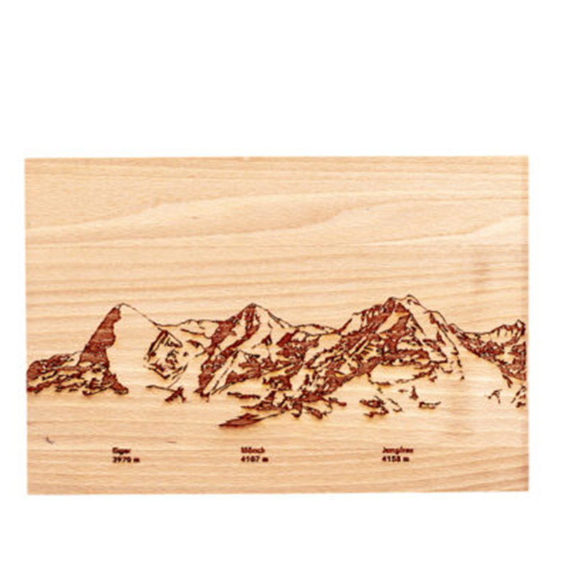 Holzbrett-Schneidebrett-Eiger-Mönch-Jungfrau-Berge-Alpen-Swiss-Buche-1