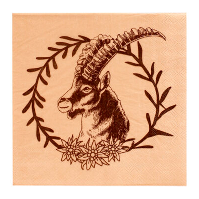 Servietten-Serviette-Steinbock-Kranz-Winter-Ski-Fondue-Raclette-Swiss-1